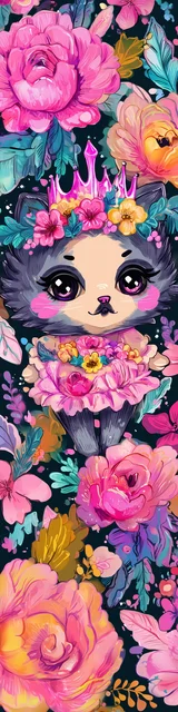 Free kawaii cats bookmark featuring a decorated cat in popping colors